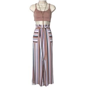 Xhilaration White Purple Stripe Wide Leg Flare Paper Bag Pants Fall Small